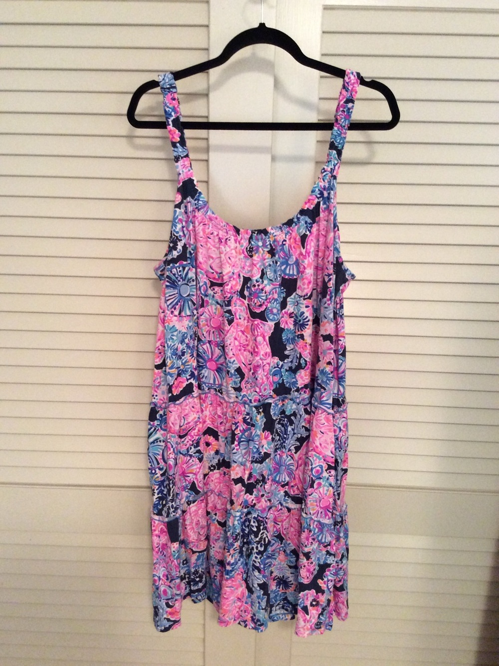 Lilly Pulitzer High Tide Navy Hot Pink Turtle Ocean Marine Tiered Dress